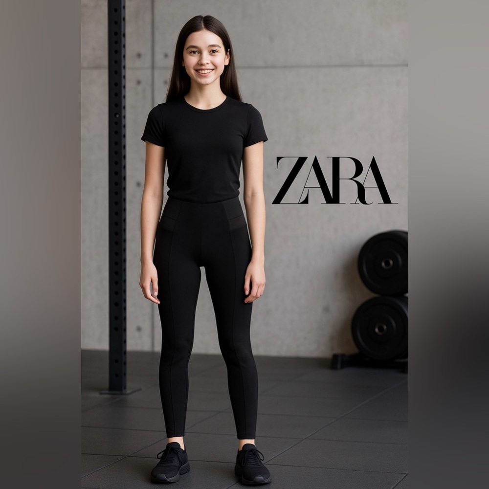 Zara Kids Black Leggings with Stylish Panels